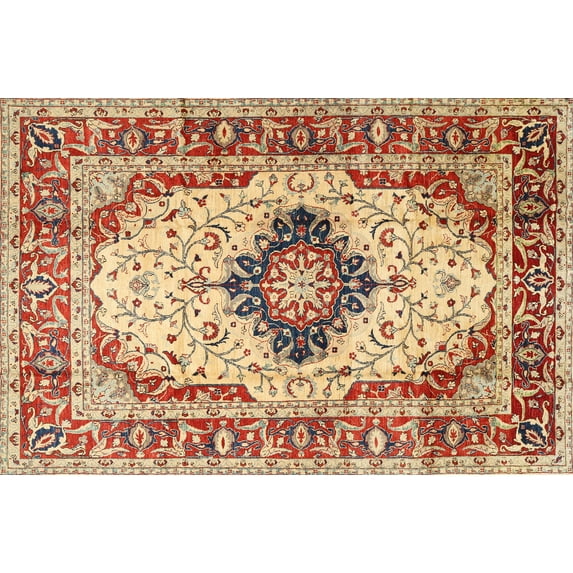 Ahgly Company Indoor Rectangle Traditional Fire Brick Red Medallion Area Rugs, Swatch Sample