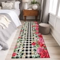 thumbnail image 4 of 2'x6' Rug Runners for Hallways Kitchen, Roses Valentine's Day Non Slip Entryway Beside Floor Carpet Runner, Romance Floral Black White Plaid Laundry Room Bedroom Throw Rugs Mat for Family Pet, 4 of 8