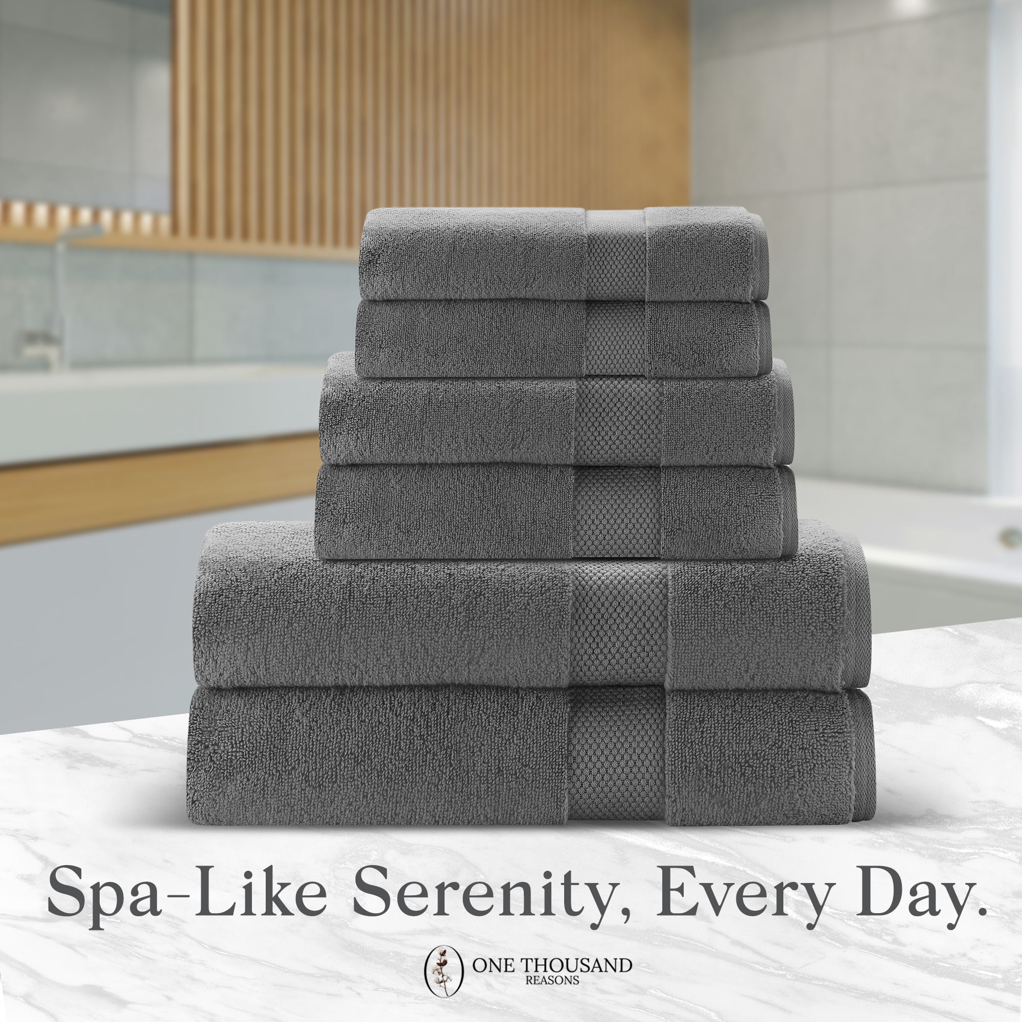 One Thousand Reasons Superior Zero Twist 1 Stripe Towel Set | Bath, Gym, Hand Towels | Luxury & Soft Cotton (6 Pieces)