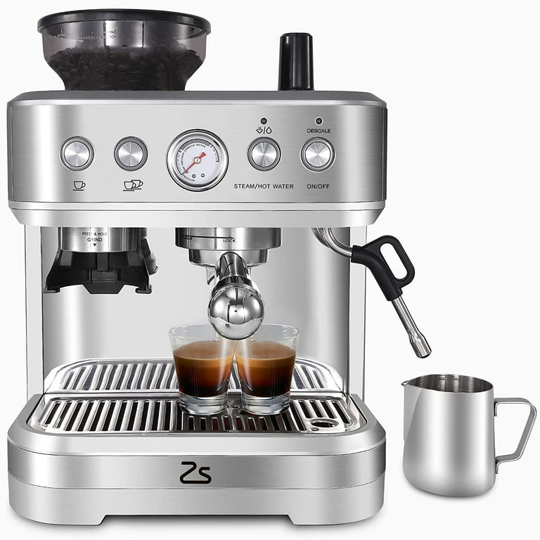 Espresso Machine with Milk Frother and Grinder, 15 Bar Automatic