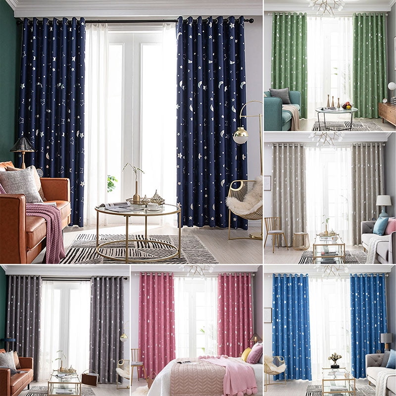 Hollow Out Star Thermal Blackout Curtains Eyelet Panel for Kids Boys Girls Room 
