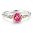 thumbnail image 2 of Gem Stone King 925 Silver and 10K Yellow Gold Pink Mystic Topaz and White Lab Grown Diamond 3-Stone Engagement Ring for Women (1.53 Cttw, Round 6MM, Gemstone November Birthstone, Size 8), 2 of 4