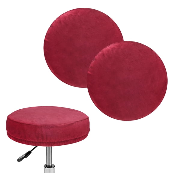 Uxcell 2-Pack Bar Stool Covers Round, for 12-14 Inch Velvet Washable Stool Cushion Slipcover with Elastic Bands [Wine Red]