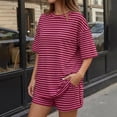 thumbnail image 4 of Sewkxo Two Piece Sets for Women Summer Lounge Short Sets Short Sleeve Crew Neck Sweatsuit with Pocket,Hot Pink 2XL, 4 of 6