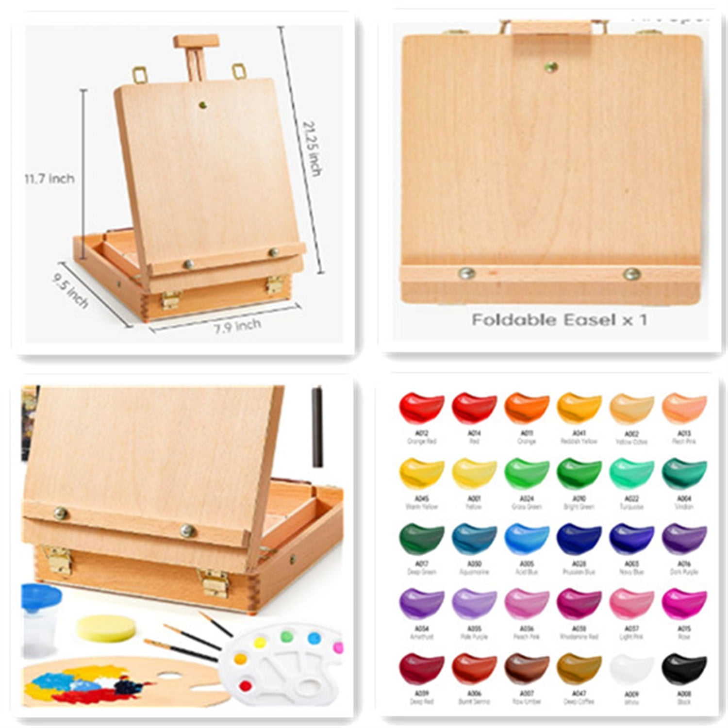 59 Pack Professional Painting Supplies with Wood Tabletop Easel, 30 Colors Acrylic Paint, Canvas, Brushes, Palette, Complete Painting Kit for Kids, Adults, Artists