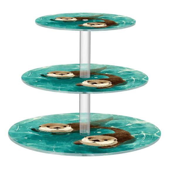 Wobogo Cute Otter 3 Tier Acrylic Cake Stand with Clear Round Hold for Wedding Holiday Birthday Baby Shower Tea Party