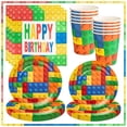 thumbnail image 2 of Globo de cumpleaños con tema de bloques de construcción, colorido bloque de construcción, suministros de fiesta de feliz cumpleaños, Kit de decoración para niños, 2 of 5