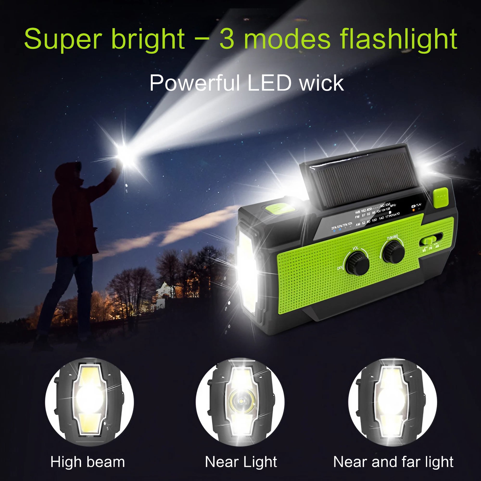 Emergency Hand Crank Radio - 4000mAh Solar Powered Hand Crank Portable AM/FM/NOAA Weather Radio with 1W Flashlight, Phone Charger, SOS Alert - Great for Camping, Hiking and Emergency Preparedness