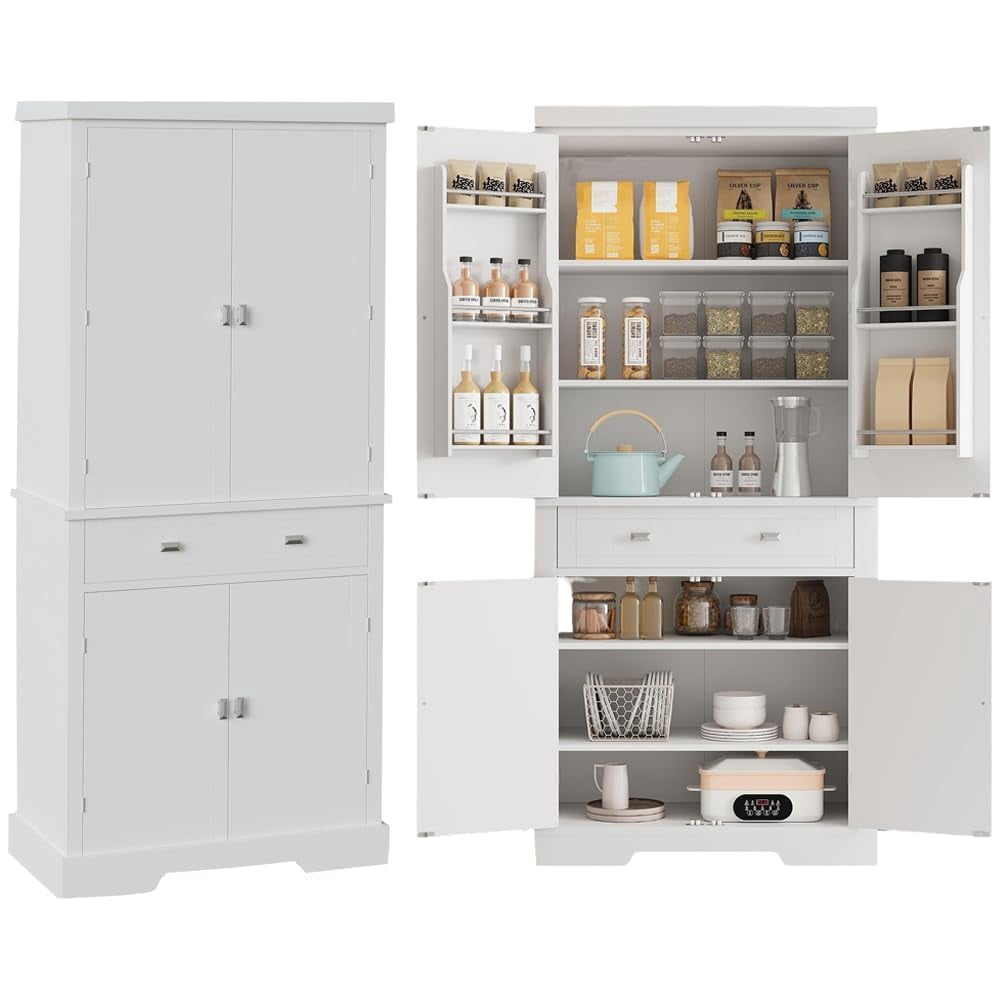 Yeshouse 71.7 Inch Kitchen Pantry Cabinet,Freestanding High Cupboard Bathroom Storage Cabinet with 2 Drawer & Cabinets, 3 Adjustable Shelves, 6 Door Shelves,for Living Room, Kitchen