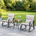 thumbnail image 2 of MOALCOFER 3 Pieces Bistro Set Patio Rocking Chairs Outdoor Furniture w Warm Gray Cushions, Glass-Top Table for Garden, Pool, Backyard, 2 of 6