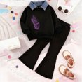 thumbnail image 2 of Toddler Baby Girl Clothes 24 Months 2T 3T 4T 5T 6T 7T Fall Winter Outfits Cute Print Long Sleeve Bell-bottomed Pant Outfits Set Dark Gray Size 2-3 Years, 2 of 4