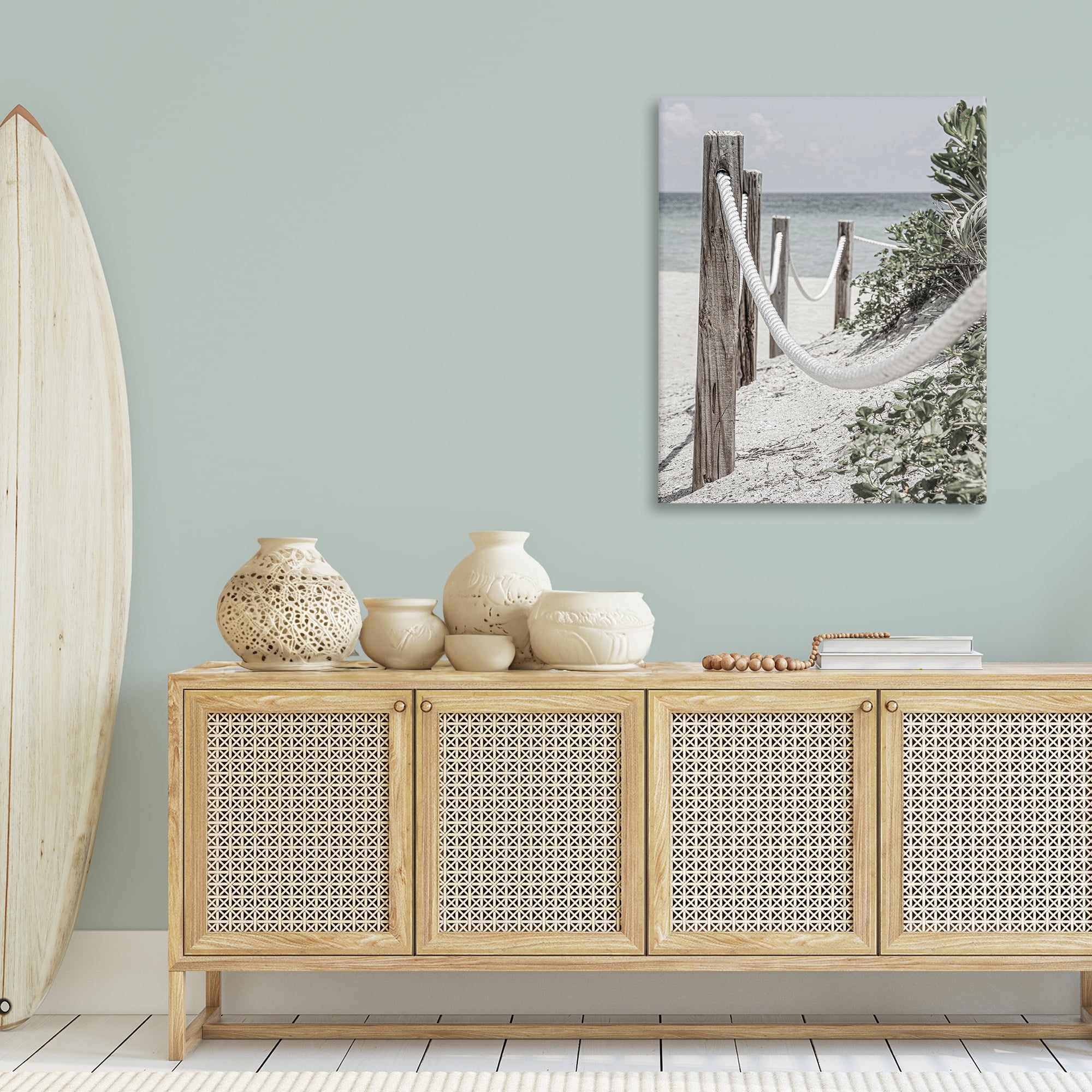 Stupell Industries Rope Fence Beach Landscape Photography Gallery Wrapped Canvas Art Print Wall Art, 30 x 40