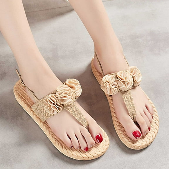 Kmdttou Shoes for Women Sandals Flat Summer Flat Sandals Rope Open Toe Shoes Woven Sandals With Comfortable Plantar Fasciitis Arch Support(Size:35-41)