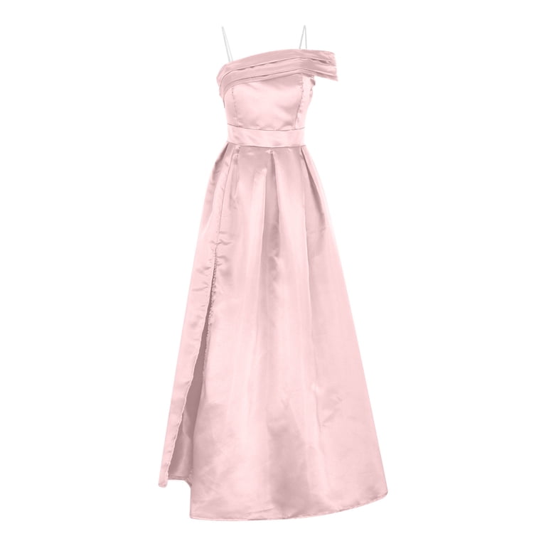 Off Shoulder Satin Prom Dress With Slit - Long Floor Length Ball Gown Formal Evening Dress For Women