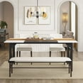 thumbnail image 3 of Tribesigns Dining Table, Modern Wood Dining Room Table, Large Rectangle Kitchen Table with Splice Board, Heavy-Duty Metal Dinner Table for 6-8 Peoples (Walnut/Black), 3 of 7