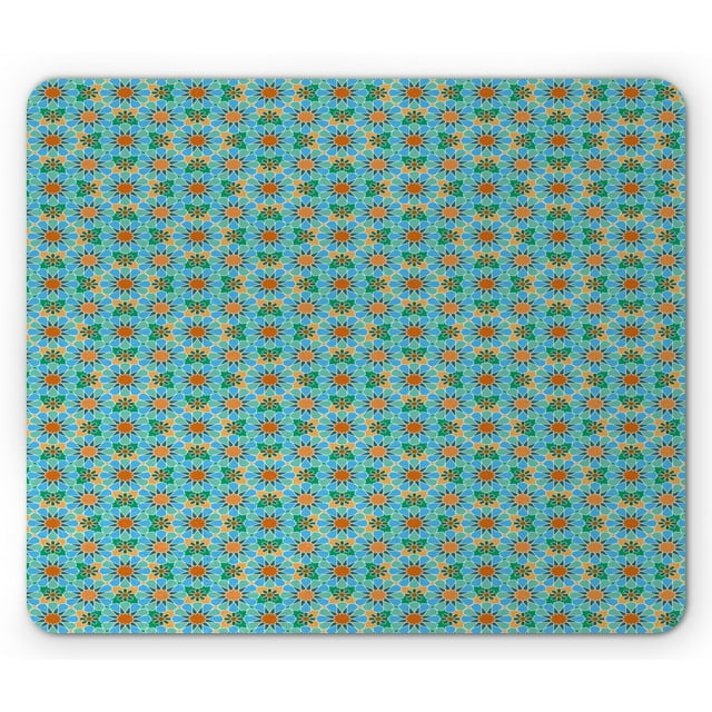 Moroccan Mouse Pad, Geometric Repetitive Pattern of Eastern Floral and Star Inspired Ornaments, Rectangle Non-Slip Rubber Mousepad, Multicolor, by Ambesonne