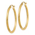 thumbnail image 2 of Primal Gold 14 Karat Yellow Gold Satin and Diamond-cut 2mm Round Tube Hoop Earrings, 2 of 4