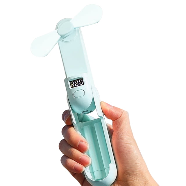 Ventilador portátil USB con pantalla digital, carga rápida y función de banco de energía móvil, ideal para uso en exteriores y como regalo práctico.