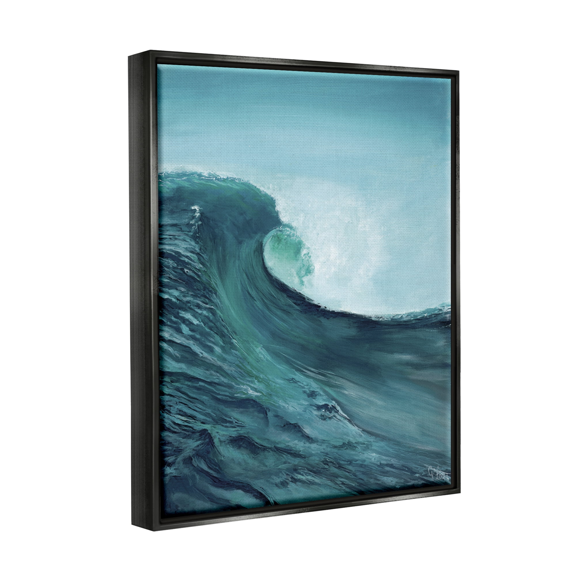 Stupell Industries Tsunami Wave Panting Nature Painting Black Floater Framed Art Print Wall Art, 25 x 31