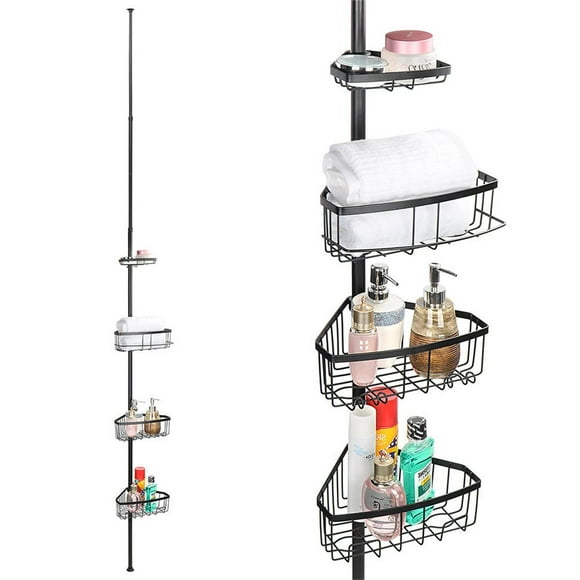 Adjustable Tension Shower Caddy, 45 to 106 Inch Bathtub and Shower Pole Caddy Bathroom Corner Shelf with 4 Baskets