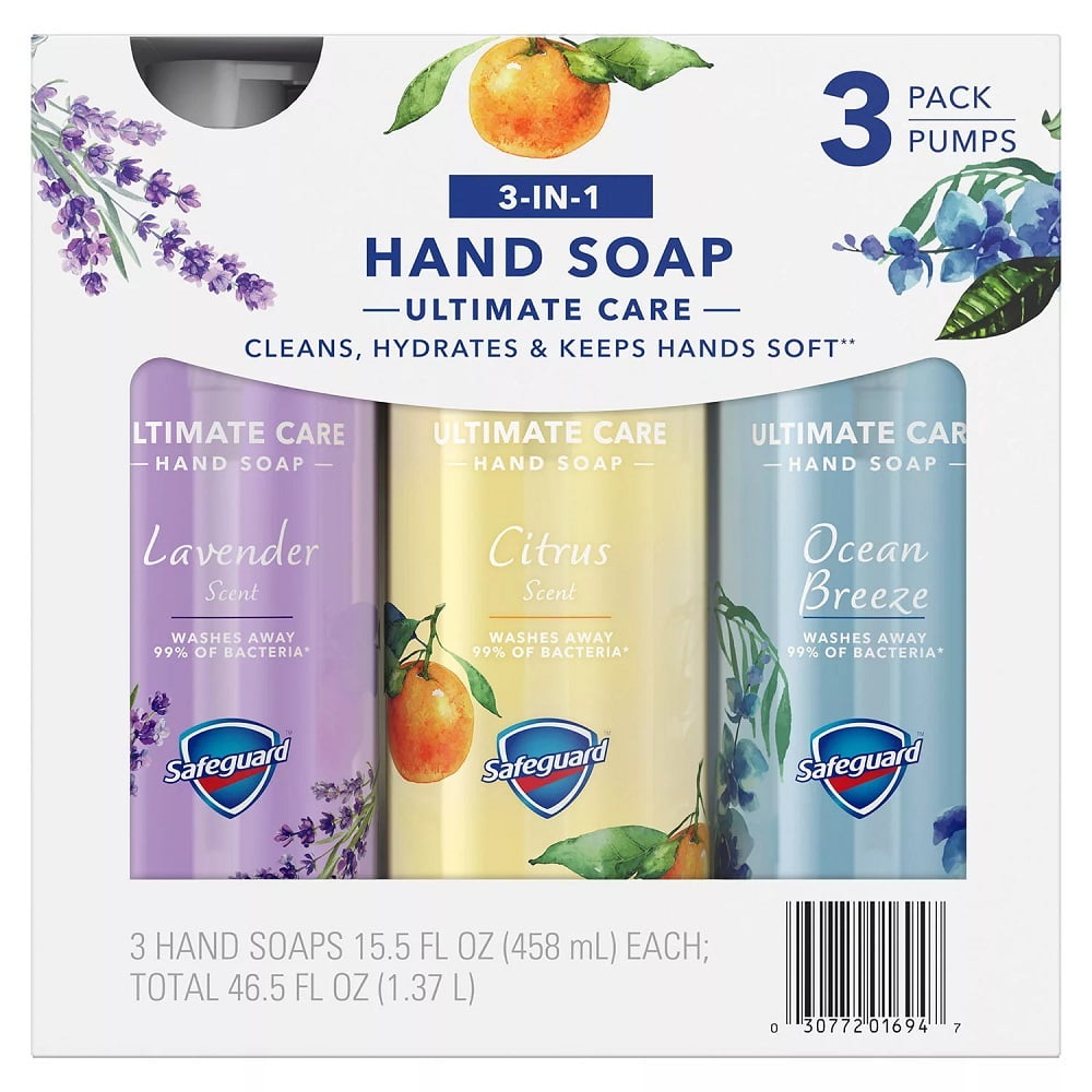 pack of 3 Safeguard Liquid Hand Soap 3-in-1 Ultimate Care Pack Micellar Deep Cleansing 15.5 fl. oz