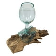 thumbnail image 4 of Balinese Handicraft Natural Driftwood Root With Molten Hand Blown Wine Glass, 4 of 8