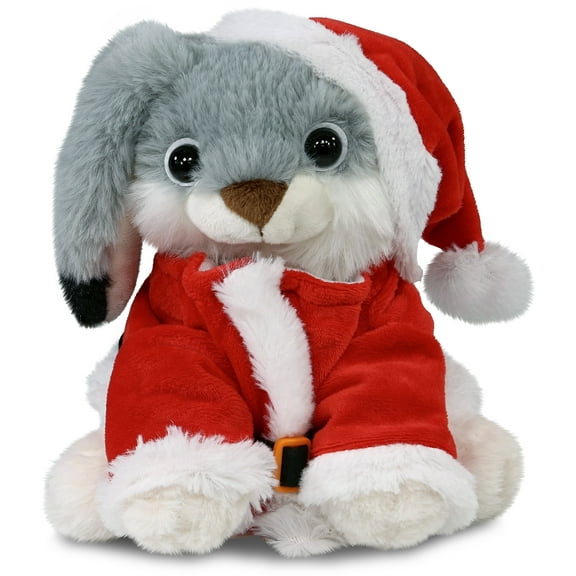 DolliBu Santa Grey Rabbit Stuffed Animal Plush Toy - Super Soft Dress Up with Red Santa Claus Outfit, Cute Farm Life Animal Rabbit Gift Perfect Holiday Christmas Gift - 7 Inches