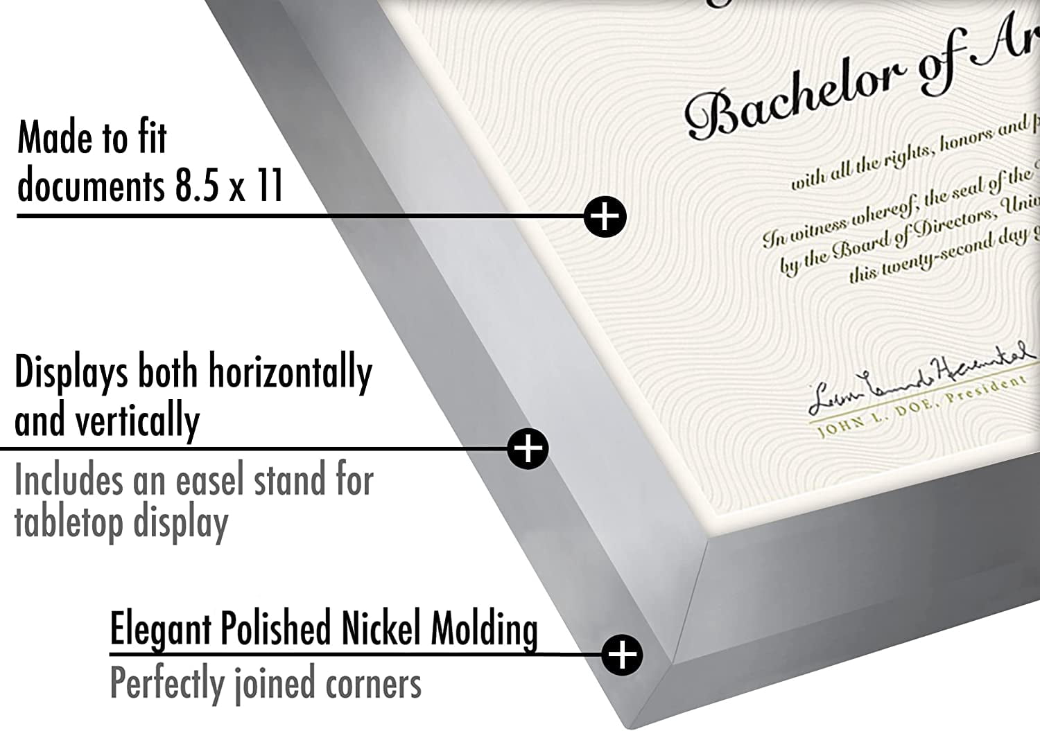 Americanflat 8.5x11 Diploma Frame in Silver with Shatter Resistant Glass - Horizontal and Vertical Formats for Wall and Tabletop