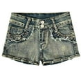 thumbnail image 2 of Blue Jean Shorts Women's Low Waisted Denim Shorts Frayed Hem Stretchy Soft Trendy Daily Casual Summer Dance Jean Shorts Blue L, 2 of 4
