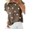 thumbnail image 1 of Charmo Femmes Tops Été T-Shirts Casual Col Rond Pétale Manches Chemisiers Chemise, 1 of 2