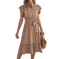 thumbnail image 2 of Women'S Summer Casual Dresses Cap Ruffle Sleeve Button Belted Midi Dress Khaki L, 2 of 9