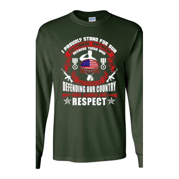 Long Sleeve Adult T-Shirt I Proudly Stand For Our National Anthem Soldier DT