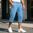 thumbnail image 4 of Resicozy Mens Long Cargo Shorts Below Knee with Pockets Lightweight Summer Baggy Classic Shorts Sky Blue 2XL, 4 of 7