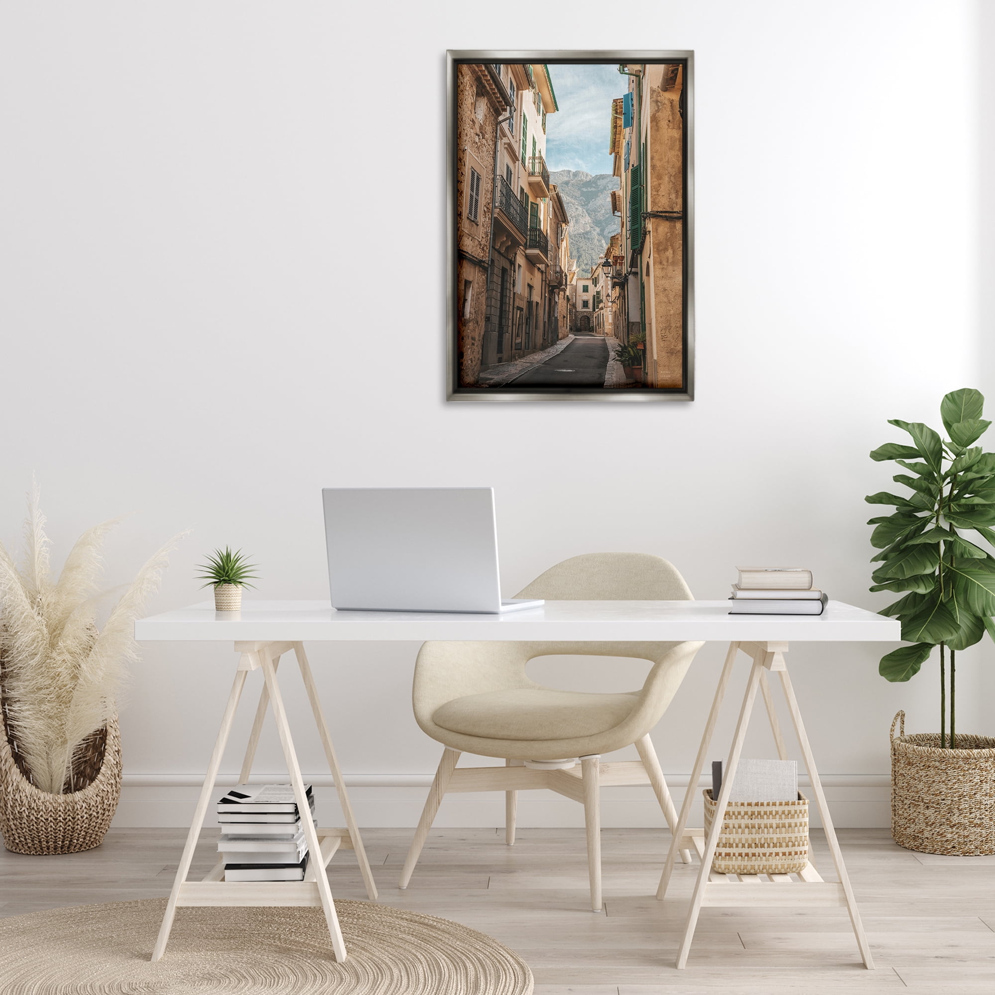 Stupell Industries Spanish Town Street Town & City Photography Gray Floater Framed Art Print Wall Art, 21 x 31
