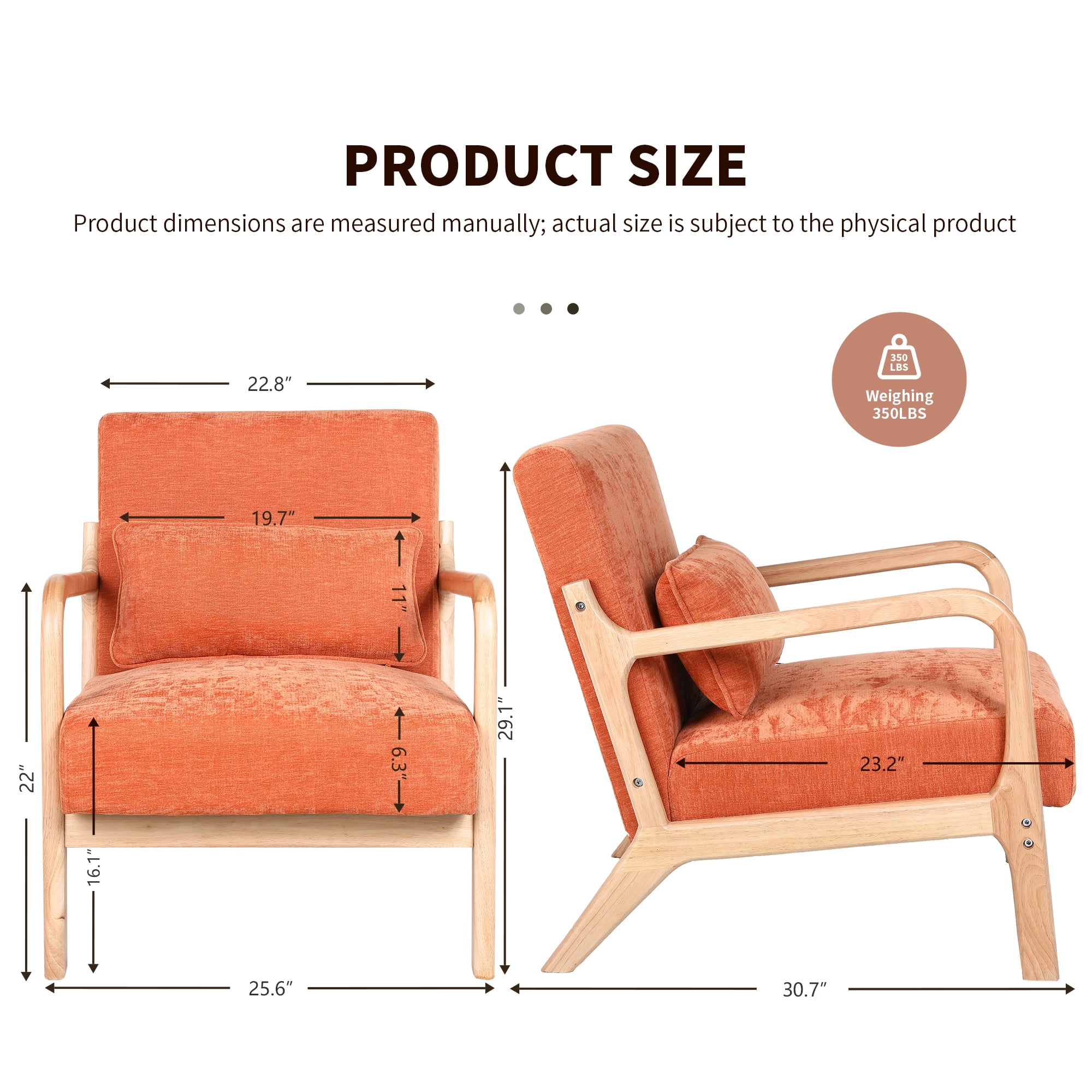 Jopath Accent Chair,Mid Century Modern Armchair with Solid Wood Frame and Detachable Lumbar Pillow for Living Room,Bedroom,Office(Orange)