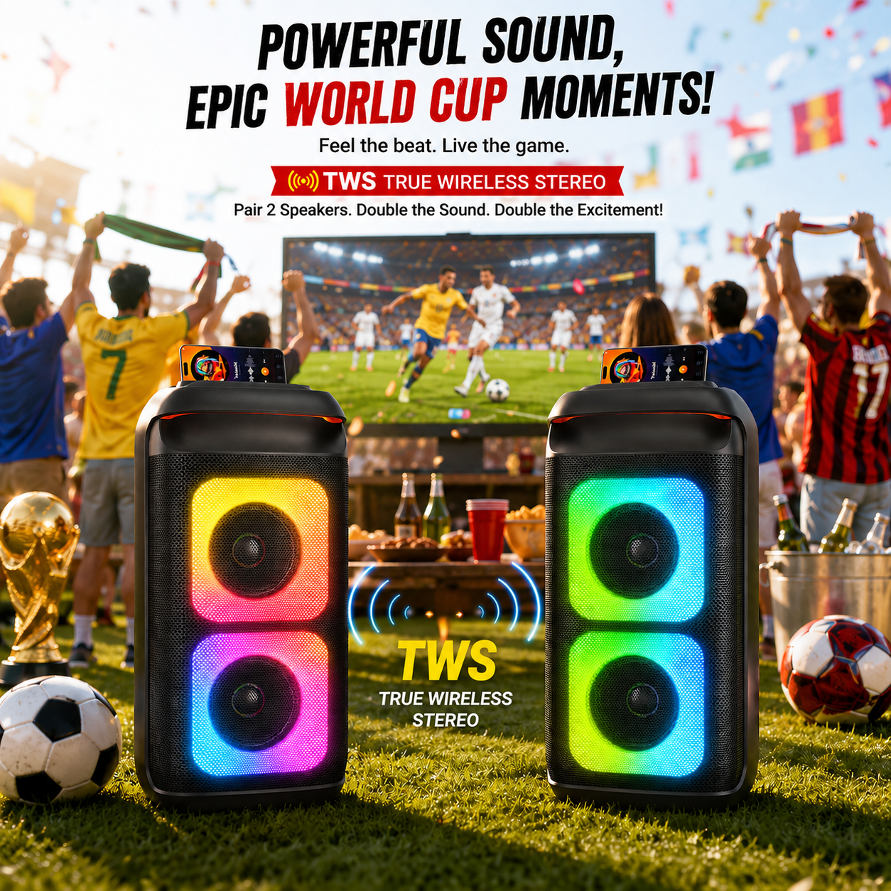 JYX Party Speaker, Portable Bluetooth Speaker for Outdoor with Rgb Light, Deep Bass Loud System , T37-T