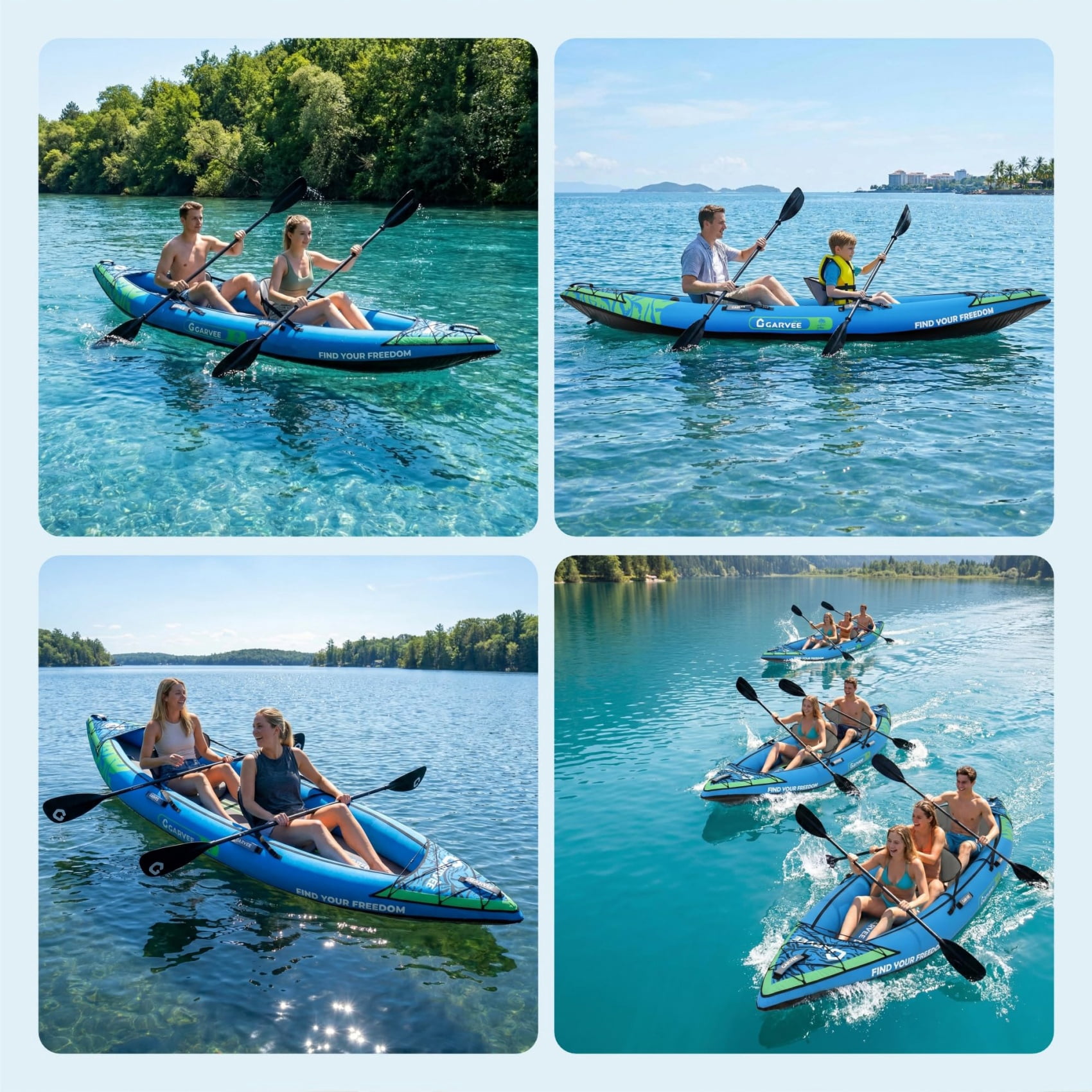 AIKKYS 2 Person Inflatable Kayak,12.5FT Fishing Kayak for Adults,Portable Touring Kayak with Padded Seats,3 Fins,Hand Pump,Carry Bag,450 LBS Capacity,Blue