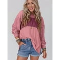 thumbnail image 3 of Blusas de Larga para Mujer, de Gran Tamaño, Modernas, con Cuello Redondo, Informales, con Bloques de Color. Rosa L, 3 of 7