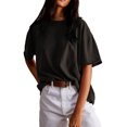 thumbnail image 1 of EYIIYE T-Shirt de Mode pour Femmes Manches Courtes Col Rond Couleur Unie Ample Décontracté Basique Tunique d'Été Surdimensionnée Blouses Mode Urbaine, 1 of 6