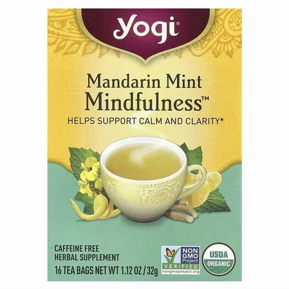 Yogi Tea, Mandarine Menthe Pleine Conscience, Sans Caféine, 16 Sachets de Thé, 1.12 oz (32 g)