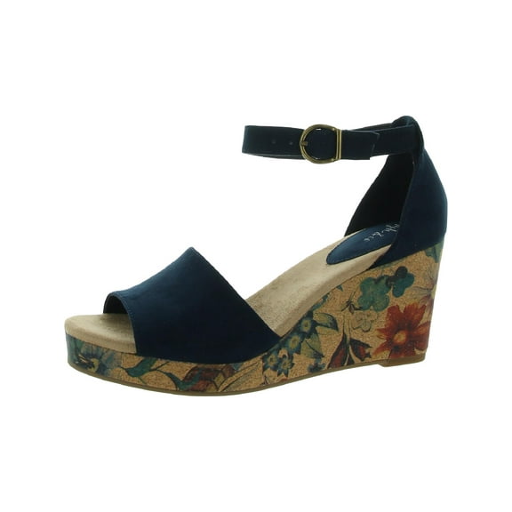 Style & Co. Womens Sleeney Faux Suede Wedge Sandals Navy 7.5 Medium (B,M)