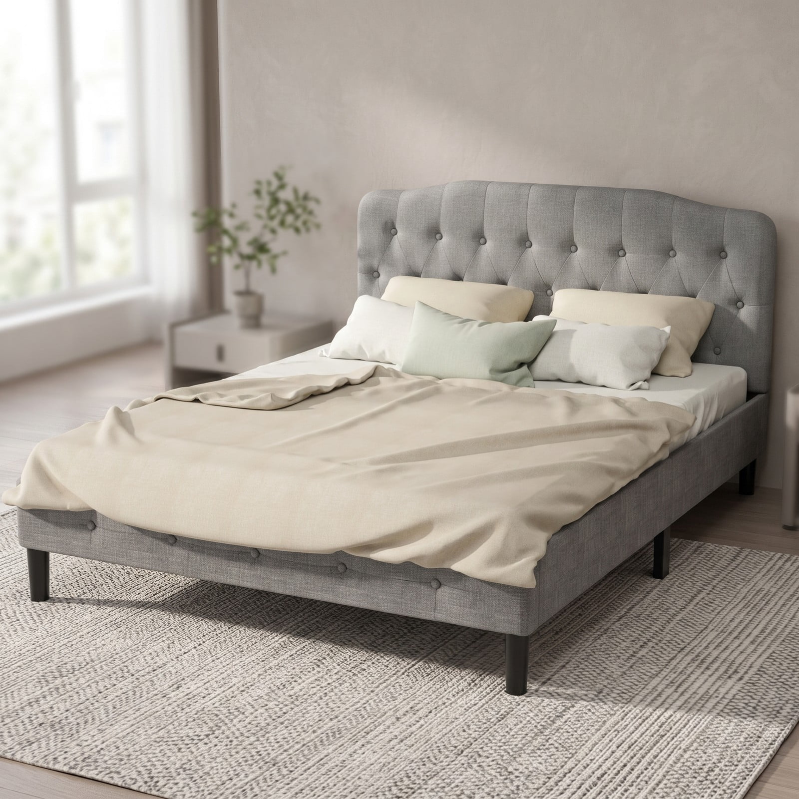 Furnibear Queen Upholstered Headboard with Diamond Button Tufting and 2 Adjustable Heights for Bedroom Wall Mount and Frame Mount, Light Gray
