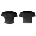 thumbnail image 3 of MesaSe Femmes d'Été Slim Fit Crop Tops Manches Courtes Couleur Skinny Couleur Contrastée, 3 of 4