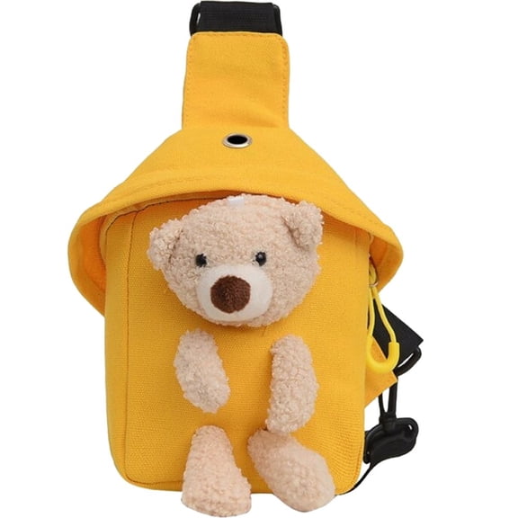 Vjnyvs Yellow Cartoon Plush Bear Canvas Chest Bag Cute Crossbody Sling Bag
