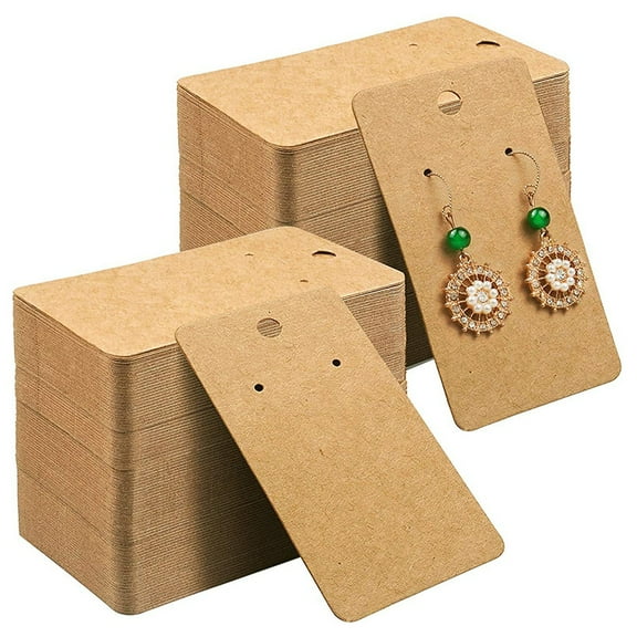 50 pc Kraft Paper Single Earring Display Cards with Hanging Hole Rectangle Wheat 9x5cm