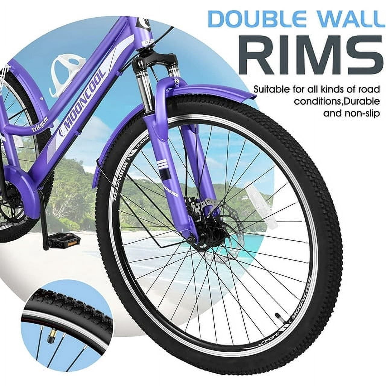 FICISOG 24" Adult Mountain Tricycle, 3 Wheeled 7-Speed Mountain Tricycle Cruiser Bike with Basket,Unisex