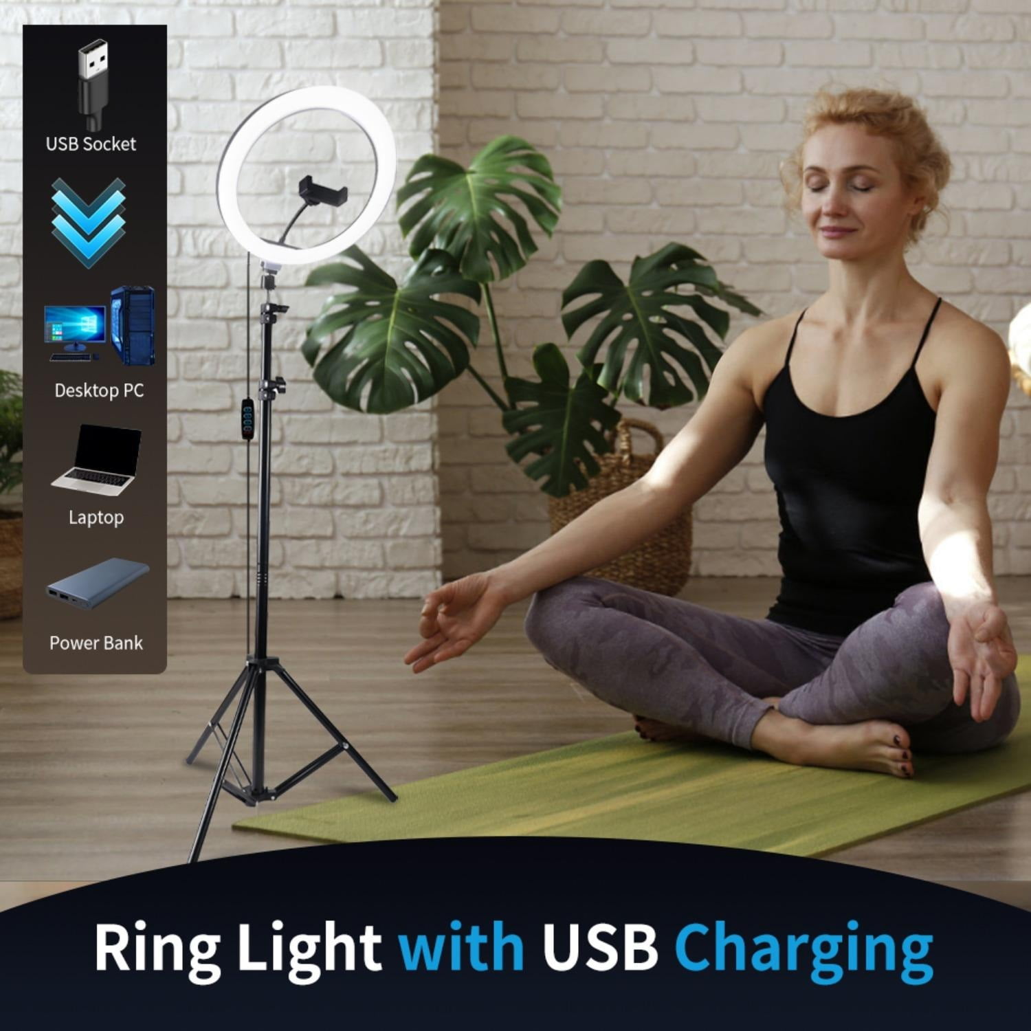 12'' Selfie Ring Light with 63'' Tripod Stand and Phone Holder, LED Ringlight for Recording/TikTok/Makeup/Photography, Circle Fill Light for iPhone&Android Phones tripod  for  iphone dimming level