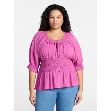 Terra & Sky Women’s Plus Smocked Waist Blouse, Sizes 0X-5X