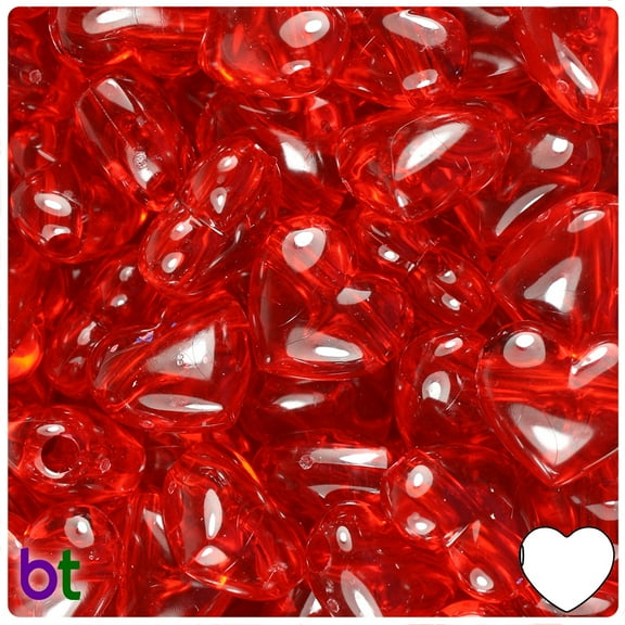 BeadTin Ruby Transparent 18mm Heart Pony Beads (24pcs)