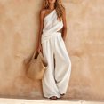 thumbnail image 3 of MLCDZ Womens Cotton Linen Sets 2 Piece Vacation Matching Outfits One Shoulder Sleeveless Crop Top Loose Wide Leg Pants Pockets Boho Travel Resort Outfit, 3 of 8